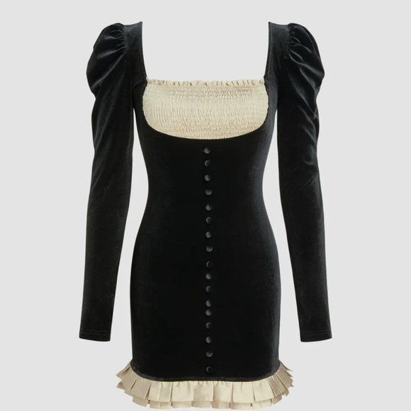 Cider Dresses & Skirts - VELVET PATCHY RUFFLE HEM MINI DRESS